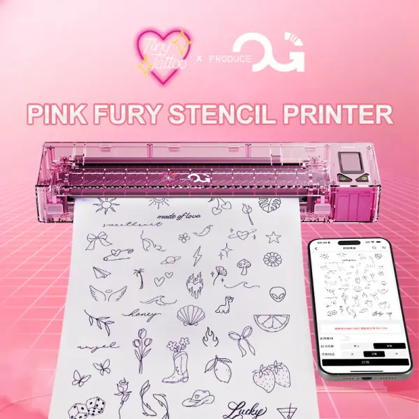 OG Fury Wireless Stencil Thermal Printer Termal Dövme Transfer Yazıcısı Pembe