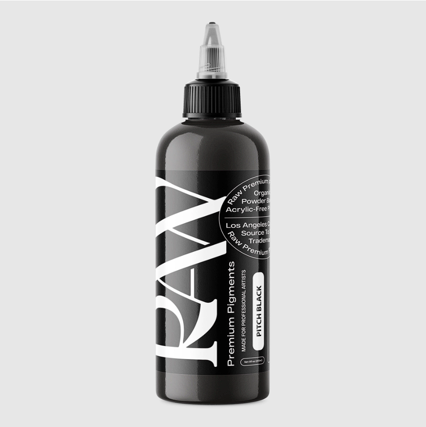 Raw Pigments Pitch Black 8 oz 240 ml Siyah Çizgi ve Dolgu Dövme Boyası