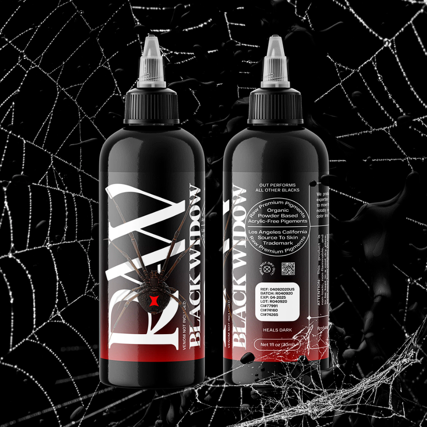 Raw Pigments Black Widow 1 oz 30 ml Siyah Çizgi, Dolgu ve Gölge Dövme Boyası