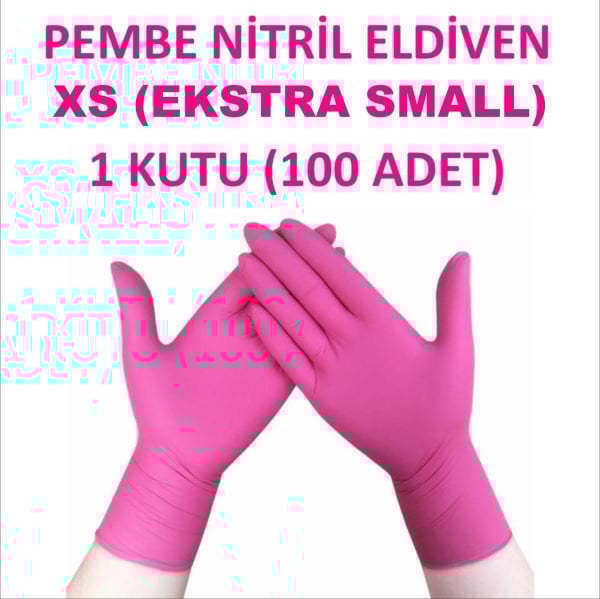 Eldiven Nitril Pembe XS Ekstra Small Ekstra Küçük Boy Has-Pet (Kutu - 100 Adet) Haspet