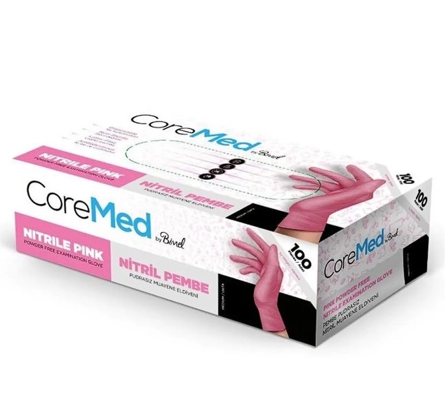 Coremed Eldiven Nitril Pembe XS Ekstra Small Ekstra Küçük Boy (Kutu - 100 Adet)