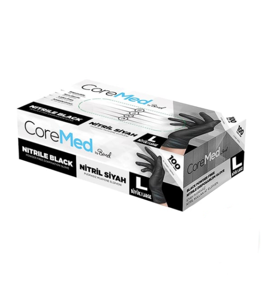 Coremed Eldiven Nitril Siyah L Large Büyük Boy (Kutu - 100 Adet)