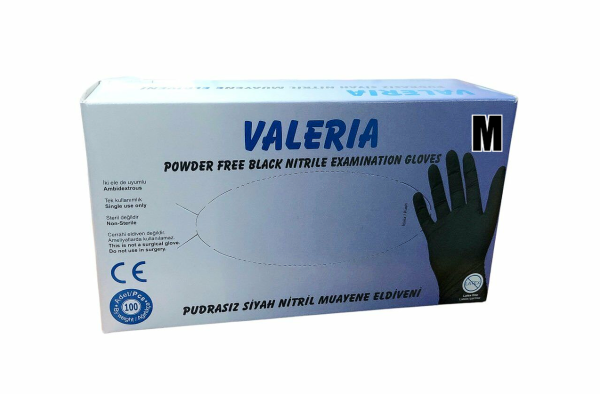 Valeria Eldiven Nitril Siyah M Medium Orta Boy (Kutu - 100 Adet)
