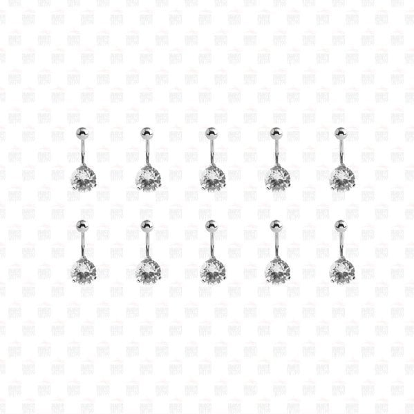 10 Adet Cerrahi Çelik Taşlı Göbek Piercing