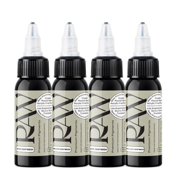 Raw Pigments Graywash Set 1 oz 30 ml Dört Ton Gölge Dövme Boyası Seti