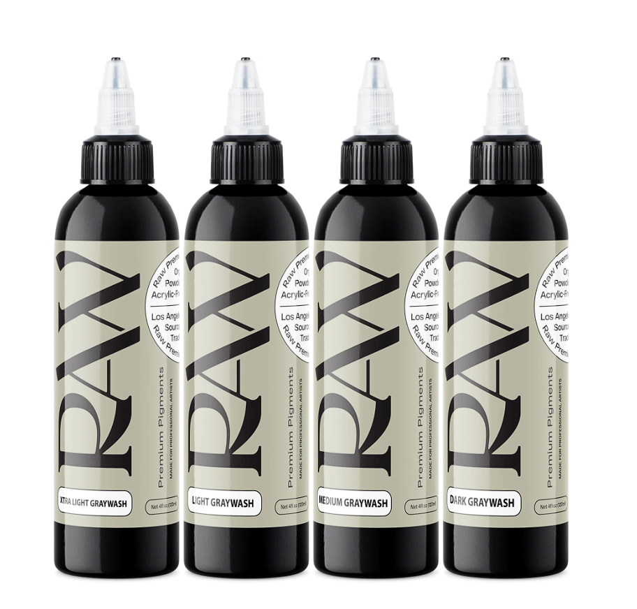 Raw Pigments Graywash Set 4 oz 120 ml Dört Ton Gölge Dövme Boyası Seti