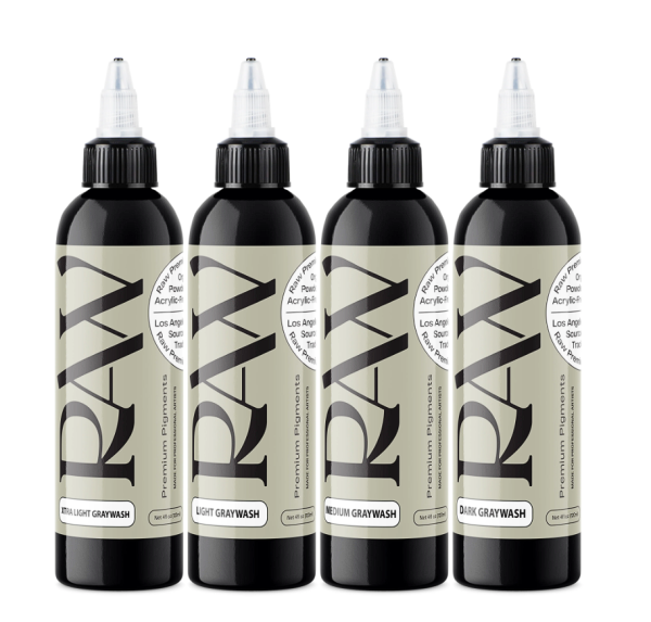 Raw Pigments Graywash Set 4 oz 120 ml Dört Ton Gölge Dövme Boyası Seti