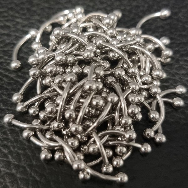100 Adet Cerrahi Çelik Çift Toplu Kaş Piercing Bar Kalınlığı 1.2 mm - Bar Uzunluğu 10 mm