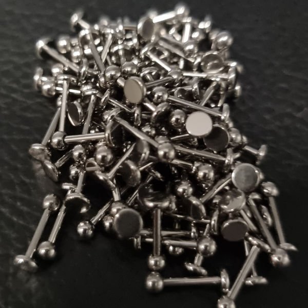 100 Adet Cerrahi Çelik Taşsız Labret Dudak Piercing Bar Kalınlığı 1.2 mm - Bar Uzunluğu 10 mm