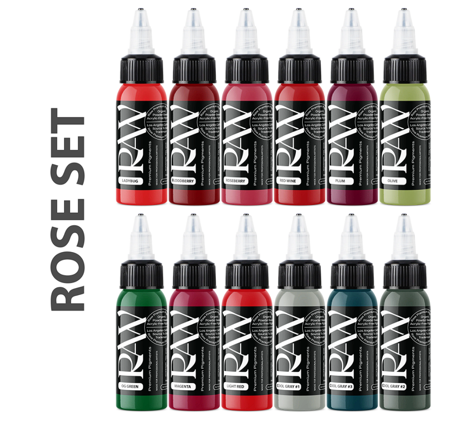 Raw Pigments Rose Set 12 Renk 1 oz 30 ml Dövme Boyası Seti