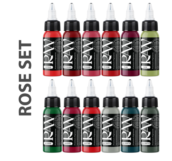 Raw Pigments Rose Set 12 Renk 1 oz 30 ml Dövme Boyası Seti