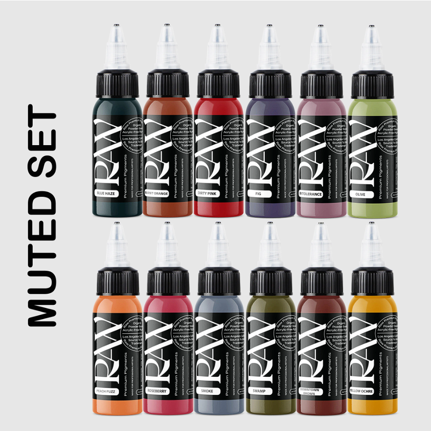 Raw Pigments Muted Set 12 Renk 1 oz 30 ml Dövme Boyası Seti