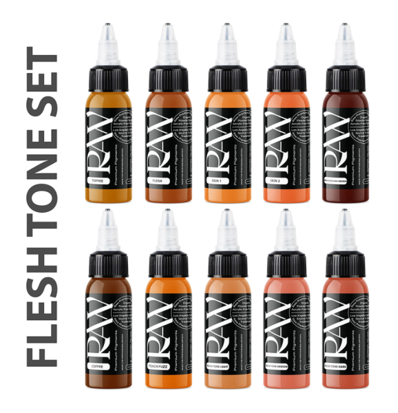 Raw Pigments Flesh Tone Set 10 Renk 1 oz 30 ml Potre Dövme Boyası Seti