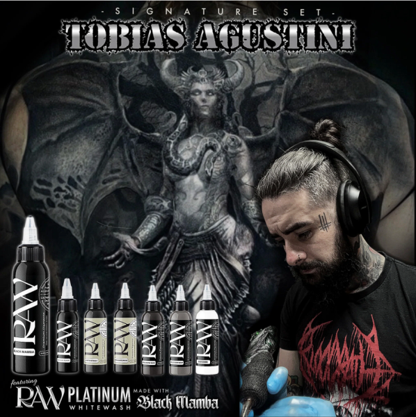 Raw Pigments Tobias Augustini Signature Set 2 oz 60 ml 7 Renk Gri ve Siyah Dövme Boyası Seti