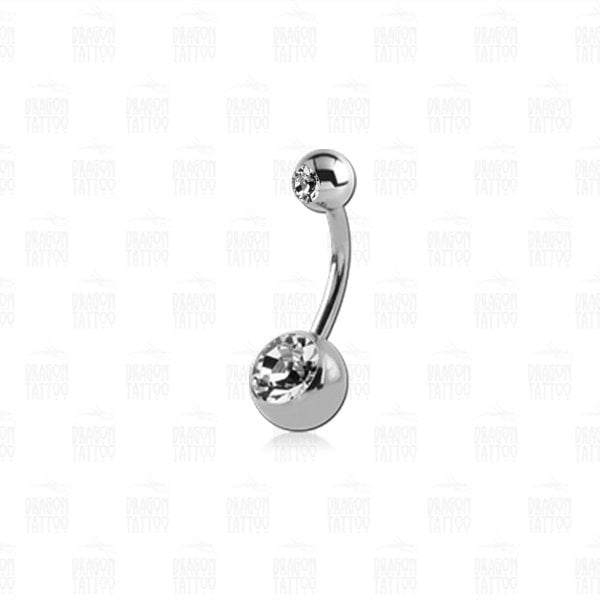 Titanyum Çift Beyaz Taşlı Göbek Piercing
