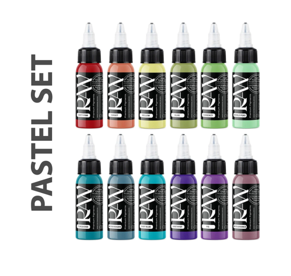 Raw Pigments Pastel Set 12 Renk 1 oz 30 ml Pastel Tonlar Dövme Boyası Seti