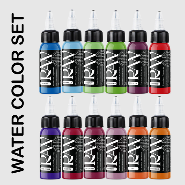Raw Pigments Water Color Set 12 Renk 1 oz 30 ml Dövme Boyası Seti