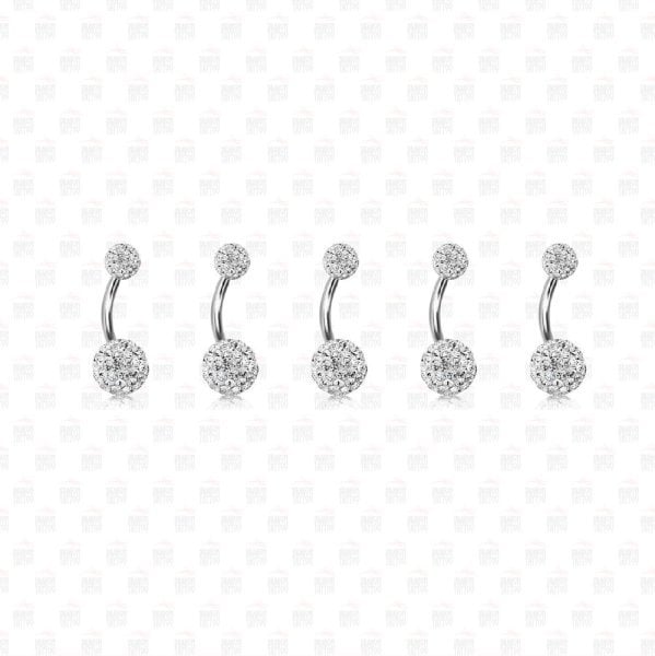 5 Adet Cerrahi Çelik Beyaz Swarovski Göbek Piercing