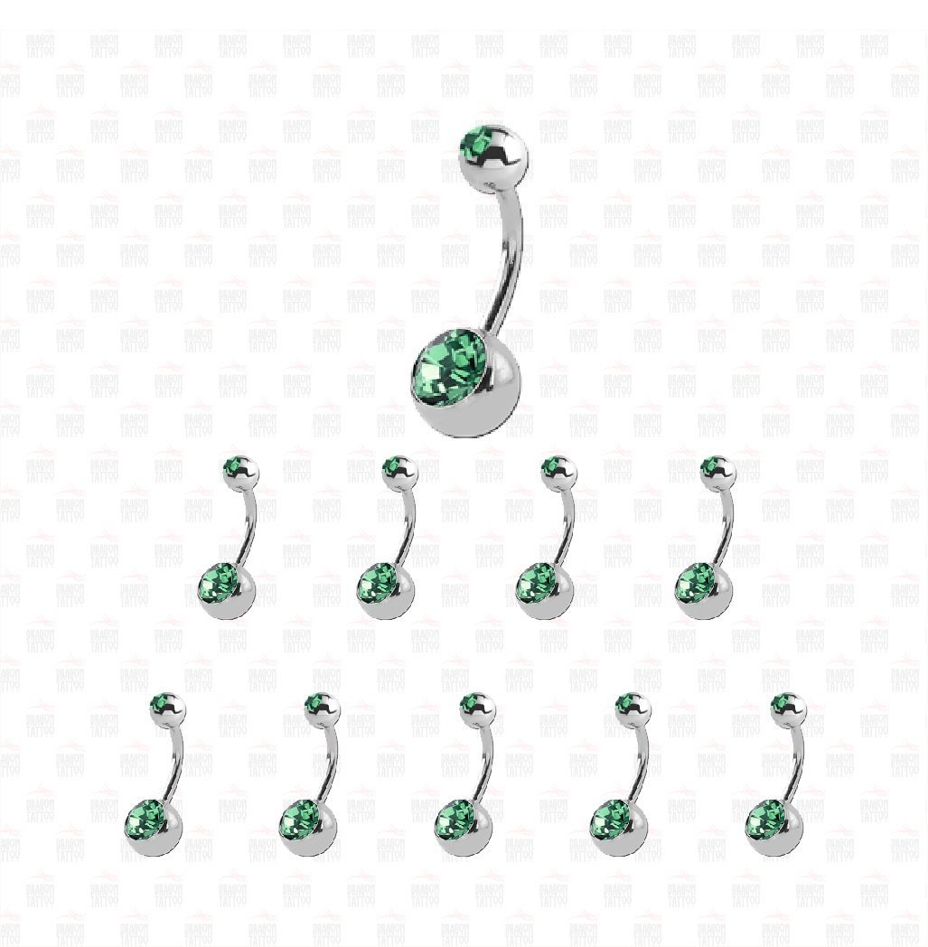 10 Adet Cerrahi Çelik Çift Yeşil Taşlı Göbek Piercing 10 Adet Cerrahi Çelik Çift Yeşil Taşlı Göbek Piercing Top Büyüklüğü 8 mm - Bar Kalınlığı 1.6 mm - Bar Uzunluğu 12 mm