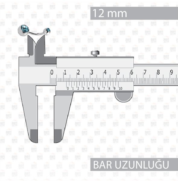 10 Adet Cerrahi Çelik Çift Taşlı Göbek Piercing Top Büyüklüğü 8 mm - Bar Kalınlığı 1.6 mm - Bar Uzunluğu 12 mm