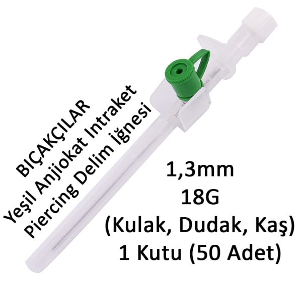 Bıçakçılar 1,3m Green Anjiokat intracath Ear, Lip, Eyebrow Piercing Needle Drill Anjuket 1 Box 50 Each