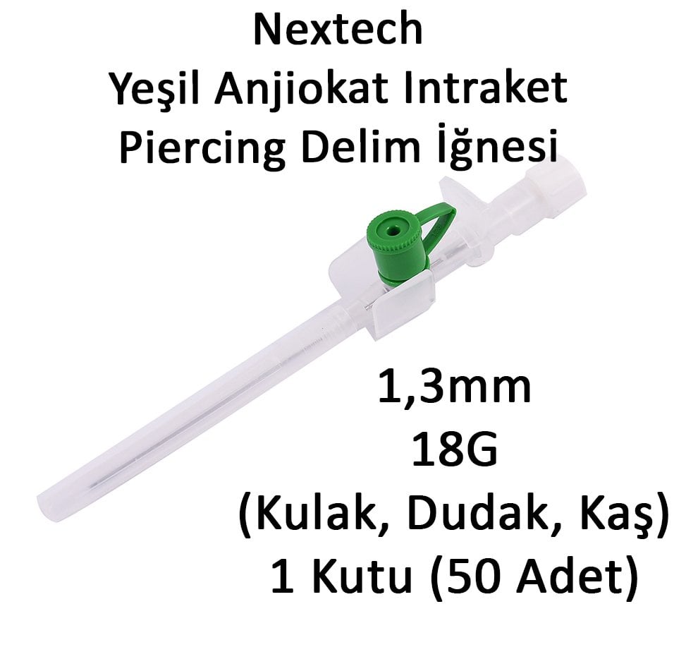 Nextech 1.3M Anjiokat intracath Green Ear, Lip, Eyebrow Piercing Needle Drill Anjuket 1 Box 50 Each