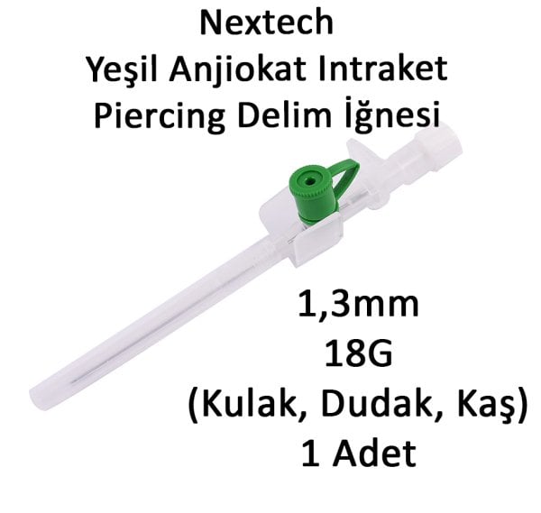 Nextech 1,3mm Yeşil Anjiokat Intraket Kulak, Dudak, Kaş Piercing Delim İğnesi Anjuket 1 Adet