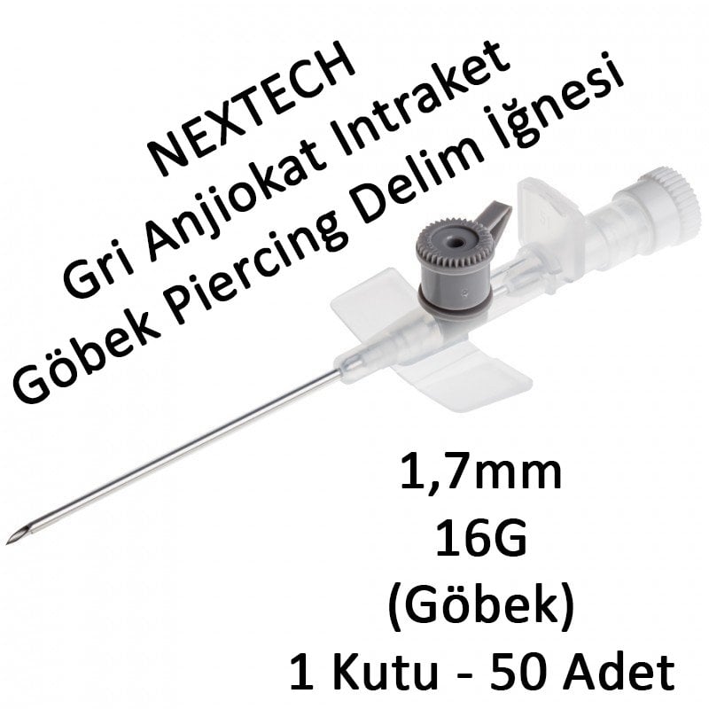 Nextech 1,7mm Gri Anjiokat Intraket Göbek Piercing Delim İğnesi Anjuket 1 Kutu 50 Adet