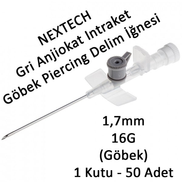 Nextech 1,7mm Gri Anjiokat Intraket Göbek Piercing Delim İğnesi Anjuket 1 Kutu 50 Adet