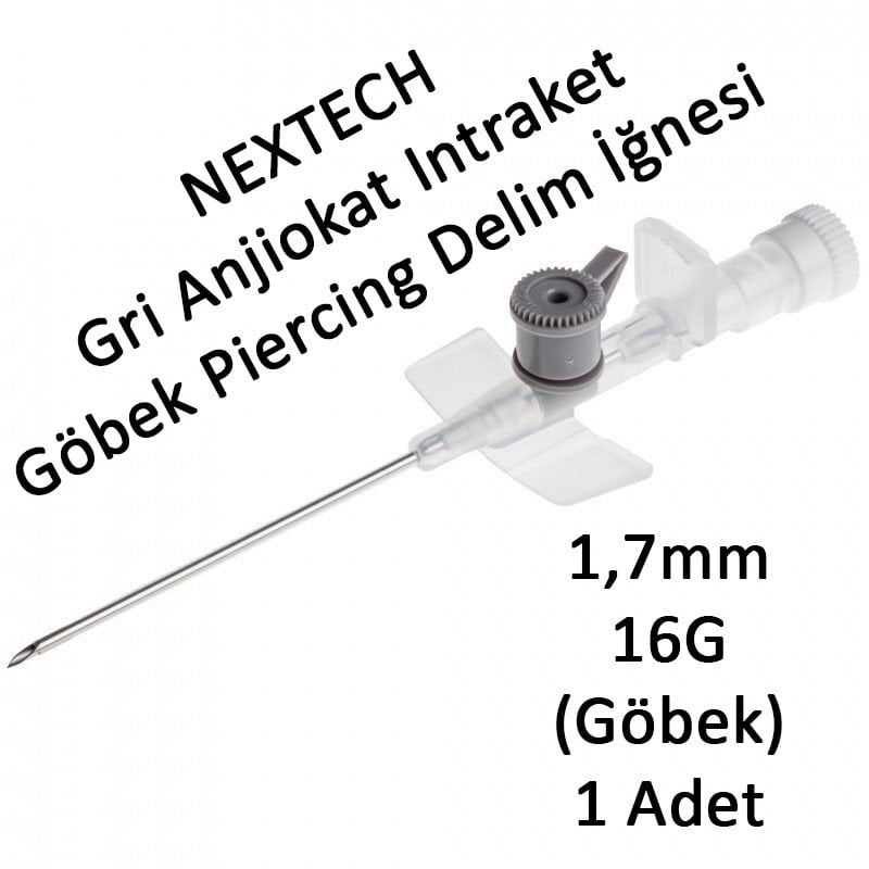 Nextech 1,7mm Gri Anjiokat Intraket Göbek Piercing Delim İğnesi Anjuket 1 Adet