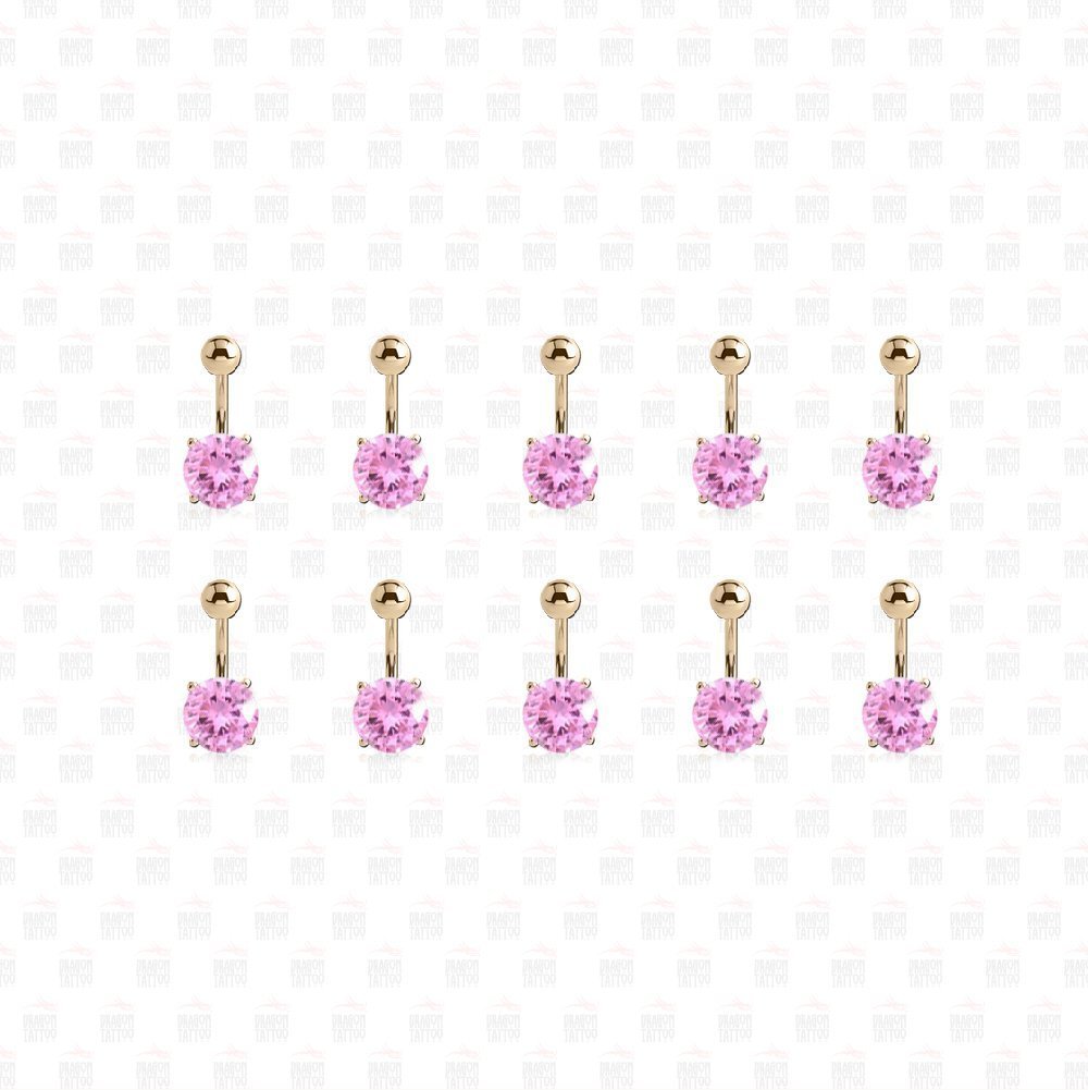 10 Adet Cerrahi Çelik Pembe Taşlı Göbek Piercing