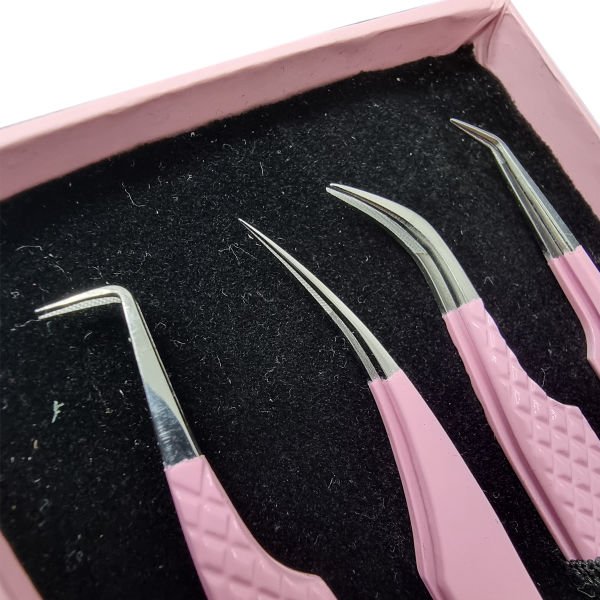 İpek Kirpik Cımbız Seti Pembe Dörtlü