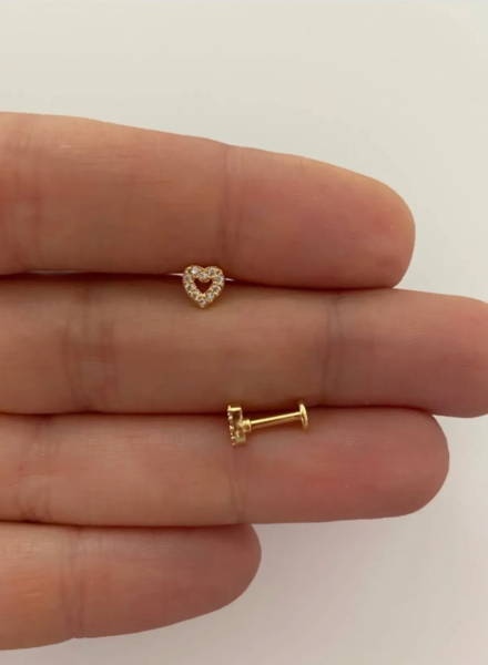 316L Cerrahi Çelik Altın Sarısı Rengi Labret Zirkon Kalp Tragus Helix Lobe Conch Uyumlu Piercing Küpe