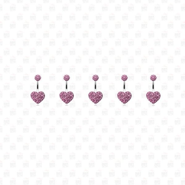 5 Adet Cerrahi Çelik Swarovski Taşlı Kalp Göbek Piercing