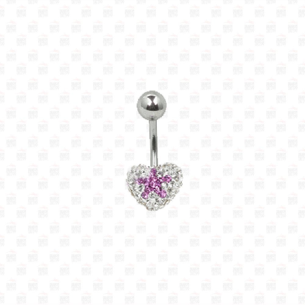 Cerrahi Çelik Swarovski Taşlı Kalp Göbek Piercing