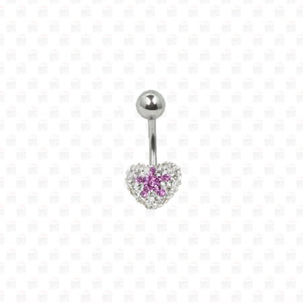 Cerrahi Çelik Swarovski Taşlı Kalp Göbek Piercing