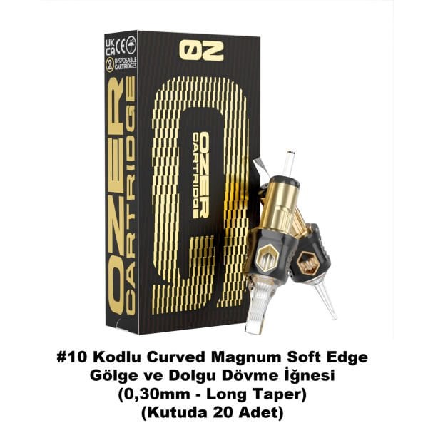 Ozer G #10 Kodlu Curved Magnum Long Taper Kartuş Dövme İğnesi Gölge ve Dolgu İçin Cartridge İğne SEMLT