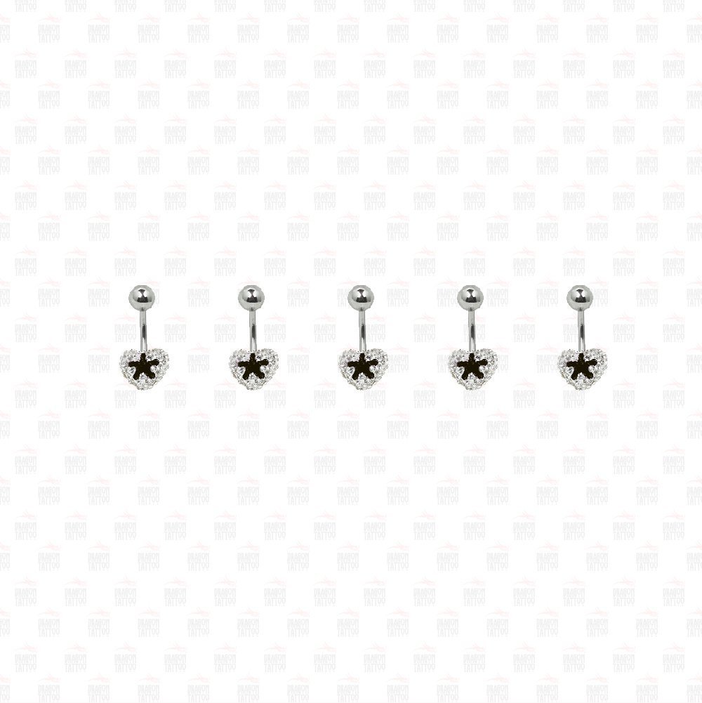 5 Adet Cerrahi Çelik Swarovski Taşlı Kalp Göbek Piercing