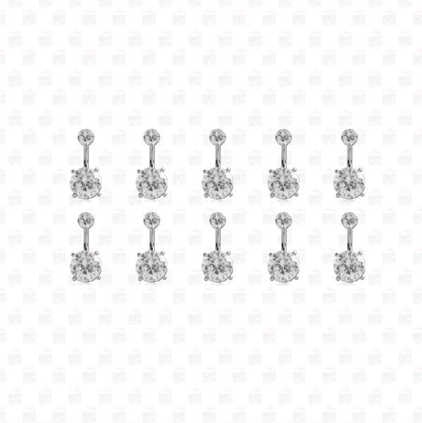 10 Adet Cerrahi Çelik Çift Beyaz Taşlı Göbek Piercing