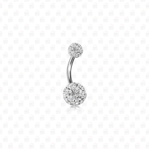 Cerrahi Çelik Swarovski Beyaz Taşlı Göbek Piercing Top Büyüklüğü 8 mm - Bar Kalınlığı 1.6 mm - Bar Uzunluğu 10 mm