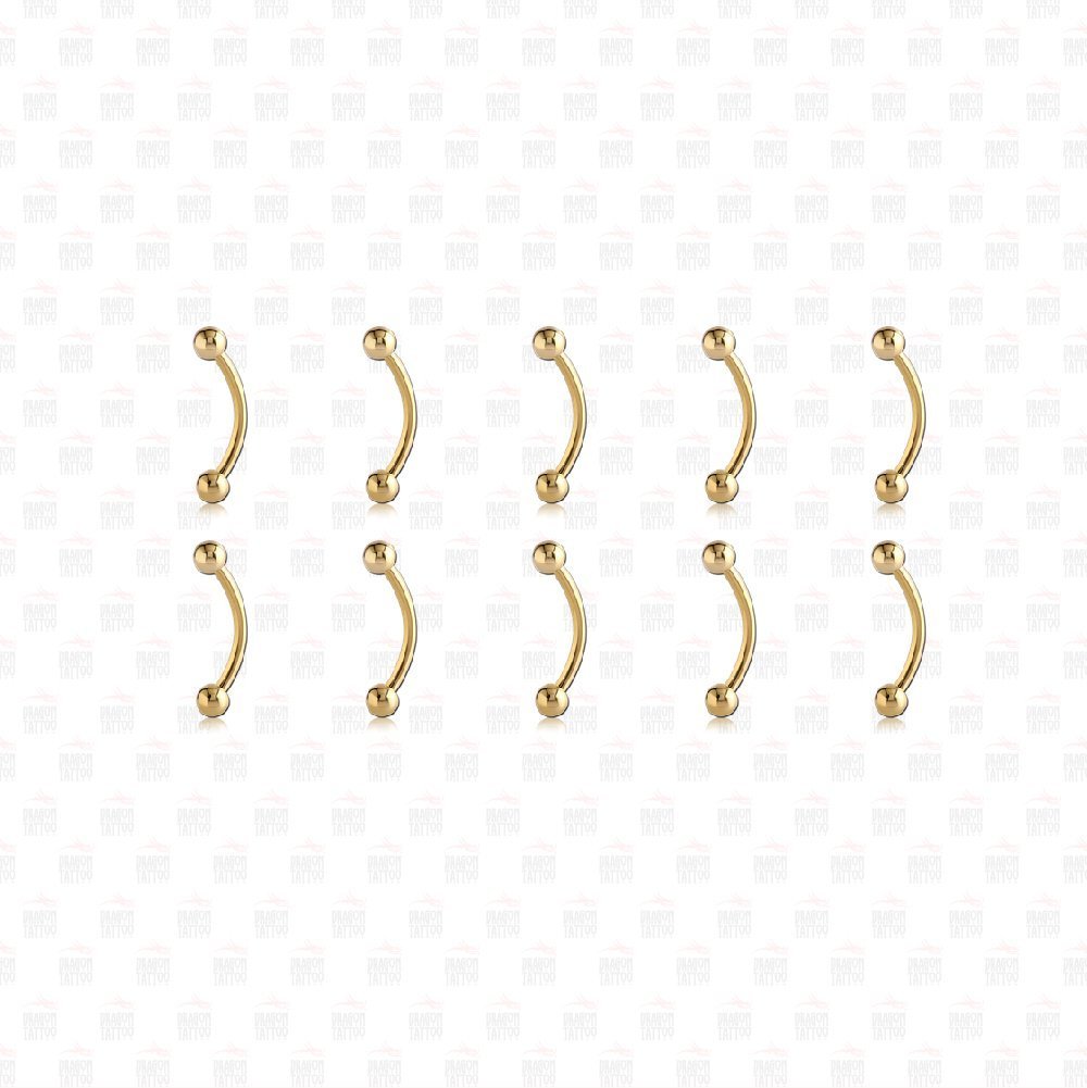 10 Adet Cerrahi Çelik Çift Toplu Altın Sarısı Kaş Piercing