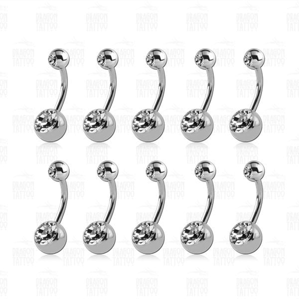10 Adet Titanyum Çift Beyaz Taşlı Göbek Piercing