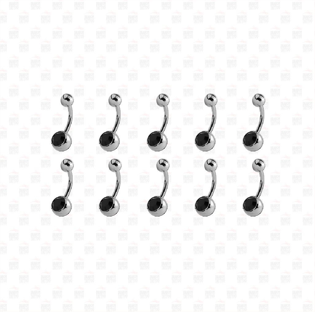 10 Adet Titanyum Siyah Taşlı Göbek Piercing