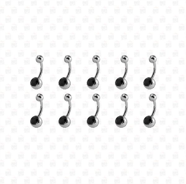 10 Adet Titanyum Siyah Taşlı Göbek Piercing
