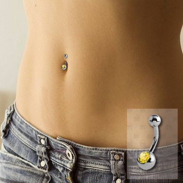 Titanyum Sarı Taşlı Göbek Piercing