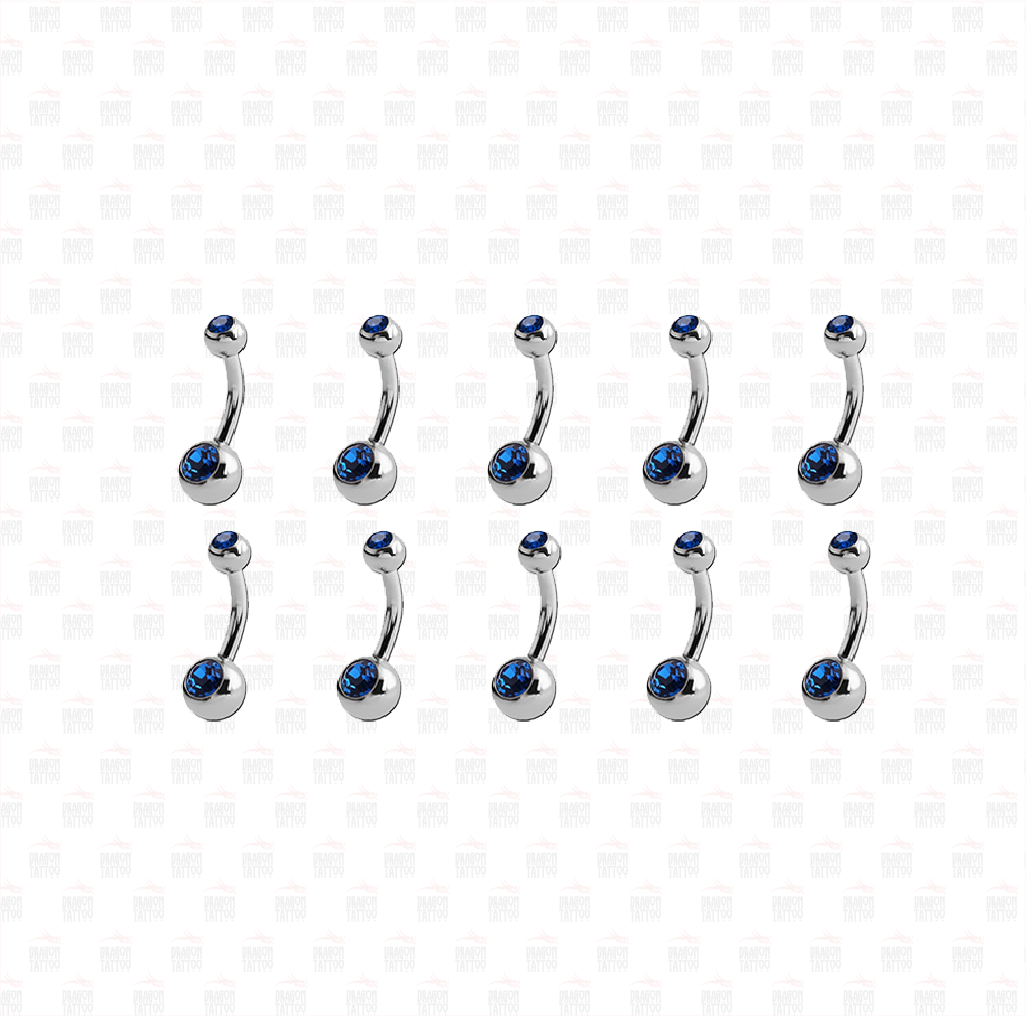 10 Adet Titanyum Cift Mavi Taşlı Göbek Piercing