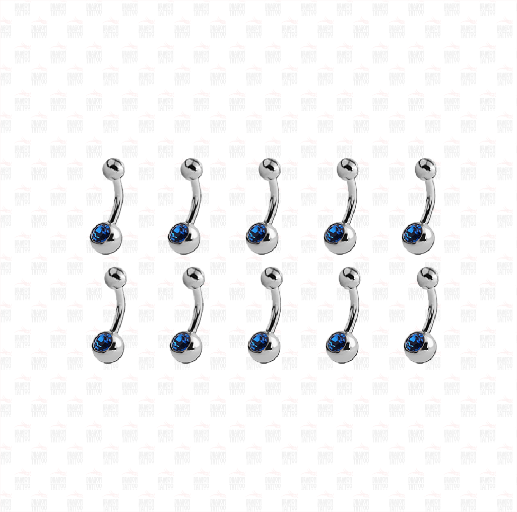 10 Adet Titanyum Tek Taşlı Göbek Piercing