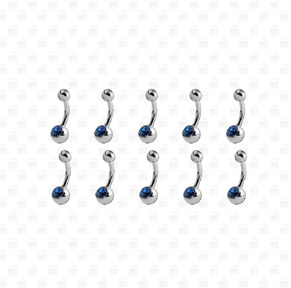 10 Adet Titanyum Tek Taşlı Göbek Piercing