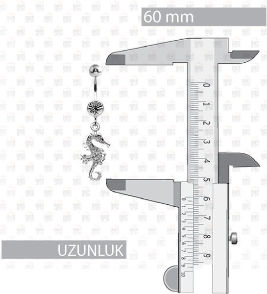 5 Adet Cerrahi Çelik Sallantılı Sea Horse - Deniz Atı Göbek Piercing