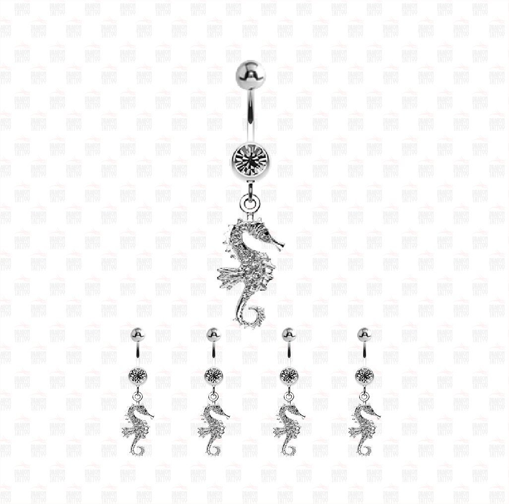 5 Adet Cerrahi Çelik Sallantılı Sea Horse - Deniz Atı Göbek Piercing